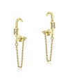 Elegant Style CZ Stone Stud Earrings With Chain STC-2187